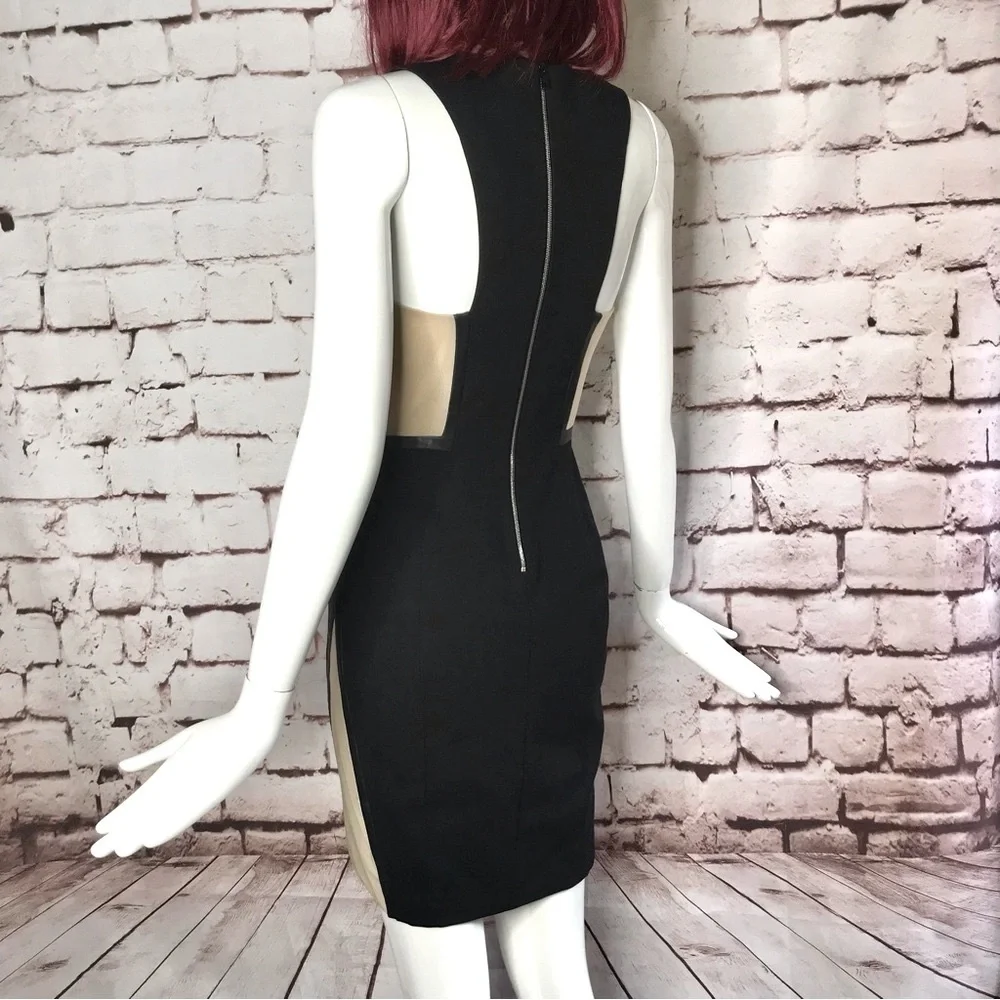 RAG & BONE Piper Leather Trim Mesh Panels Mini Sheath Dress Black and Tan Size 2 - Picture 2 of 16